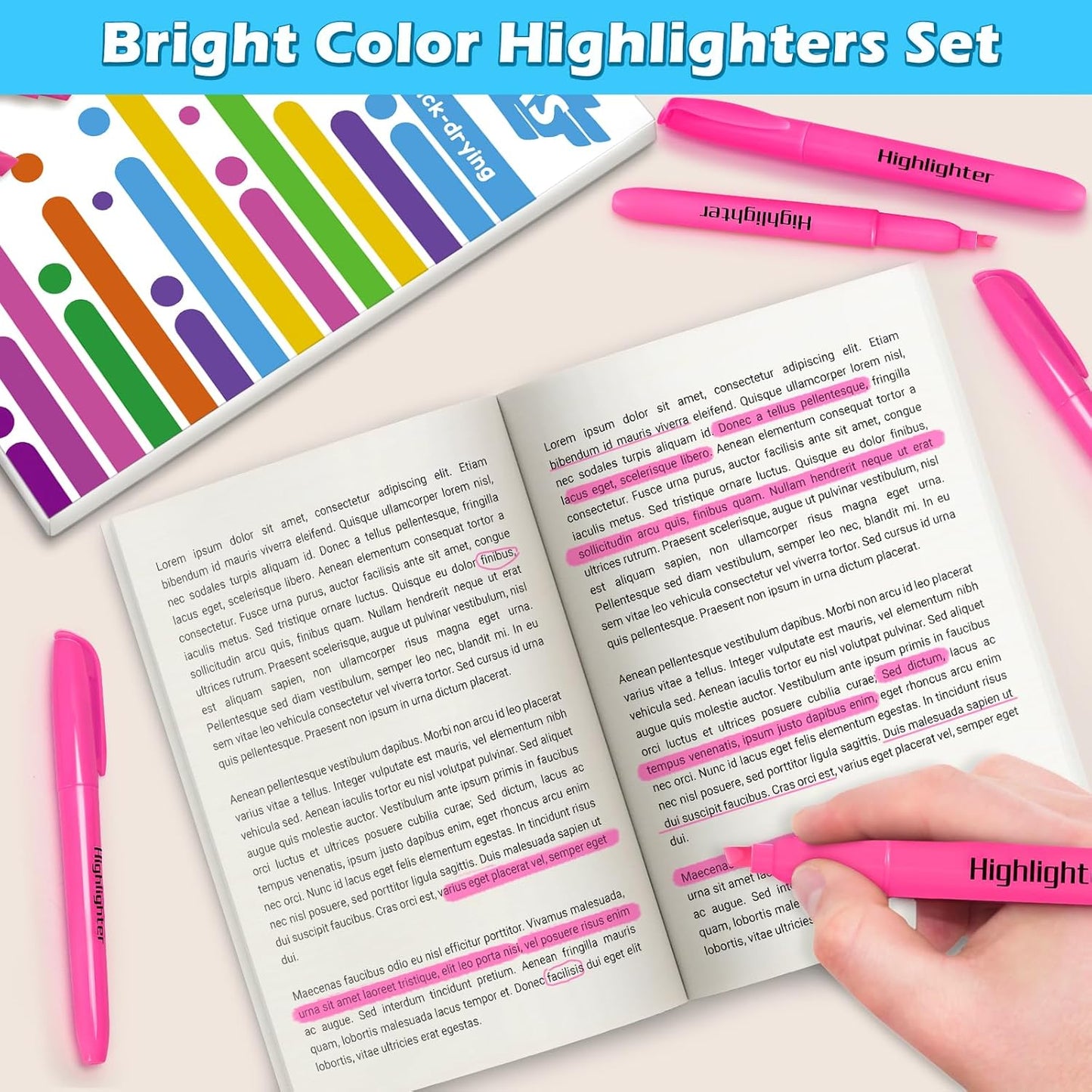 Duchong Highlighters, 30 Packs Pink Highlighter Bright Colors Bulk, Chisel Tip Dry-Quickly No Bleed Highlighter Markers for Adults Kids, Office Classroom Must Have, School Supplies for Teachers