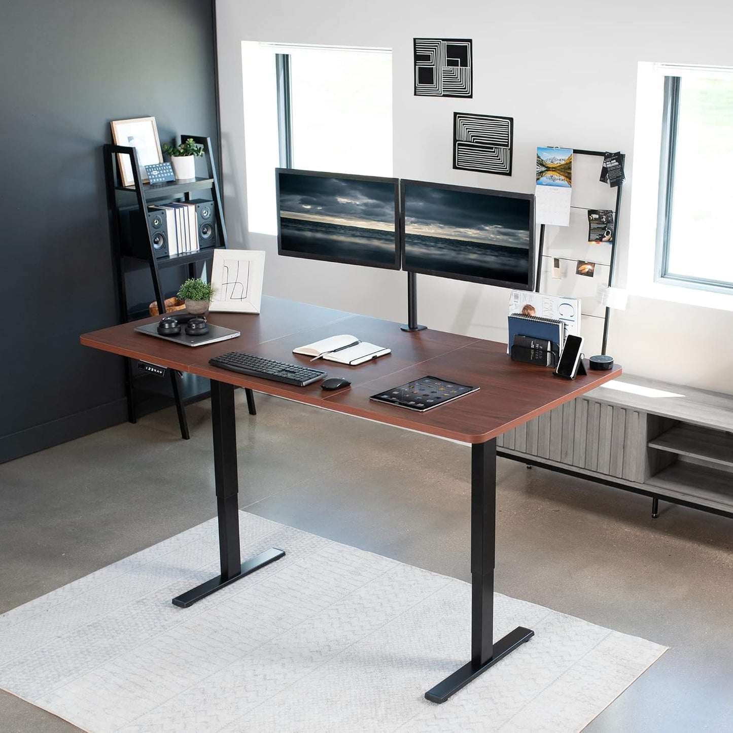 VIVO Electric 71 x 36 in Standing Desk, Memory Height Adjustment, 1B Series, Dark Walnut Top Black Frame, DESK-KIT-1B7D-36