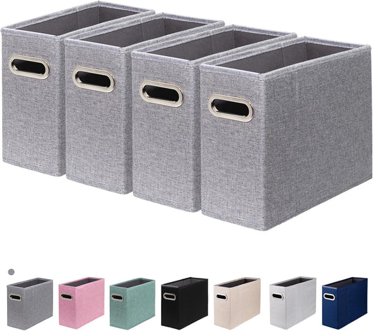 4 Packs Letter Size File Organizer, File Folders Organizer, Fabric Storage Box, Collapsible Paper Organizer with Metal Handle, Smooth PVC Rails, Only Box (Gray)