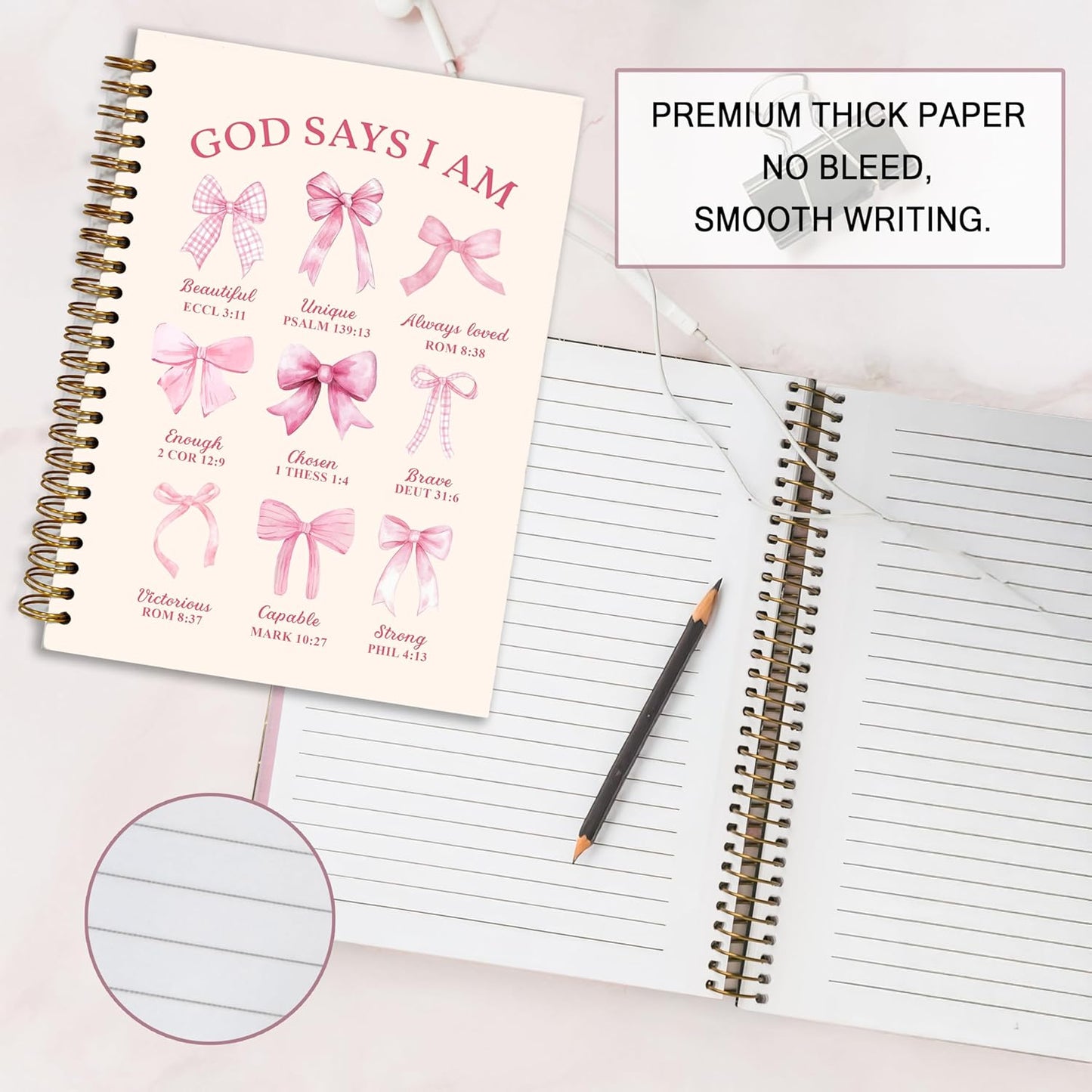 Bible Notebook, A5 Spiral Christian Journal with Floral Pink Butterfly Notebook, Bible Verse-God Says You Are, Inspirational Notebooks for Women, Bible Study, Gift for Birthday Christmas