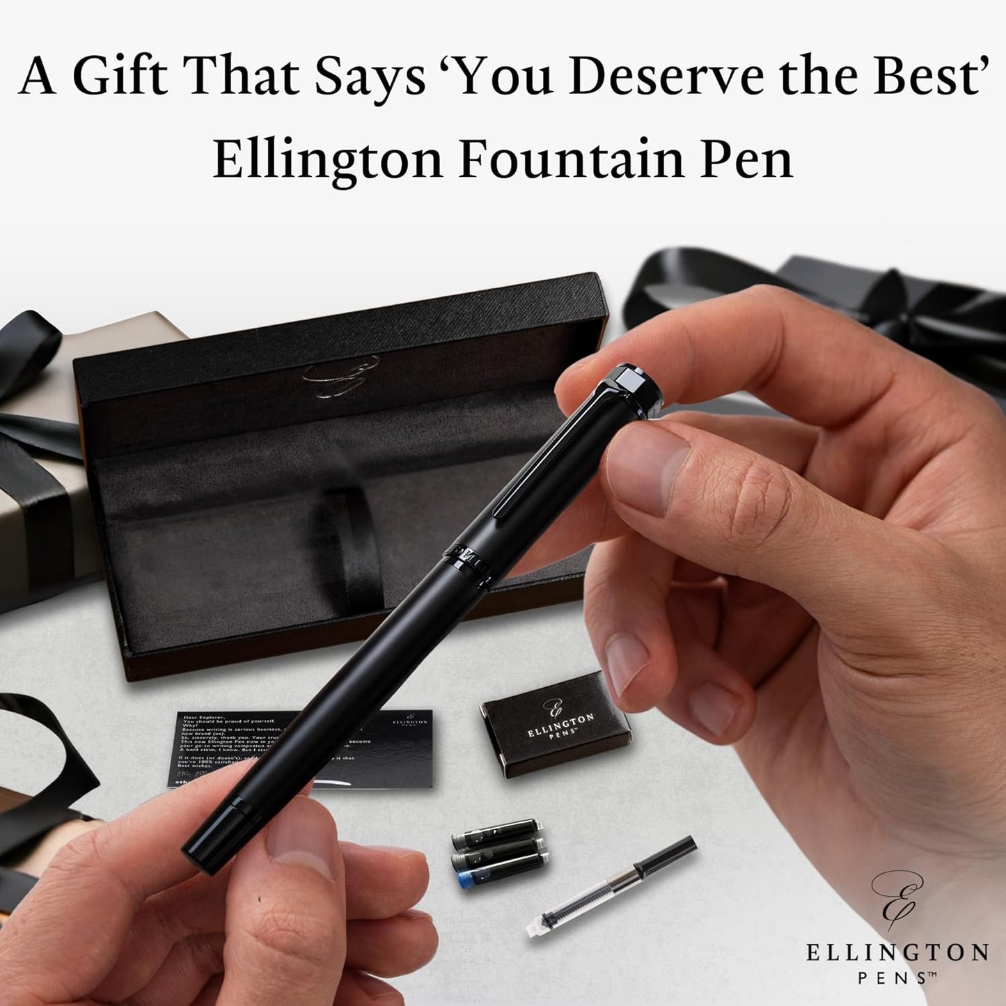 Luxury Fountain Pen Set - Fountain Pens For Writing - Smooth Fine Nib - Includes Refillable Ink Converter, 3 Ink Cartridges, Gift Box - Calligraphy, Journaling, Sketching (The Stealth)