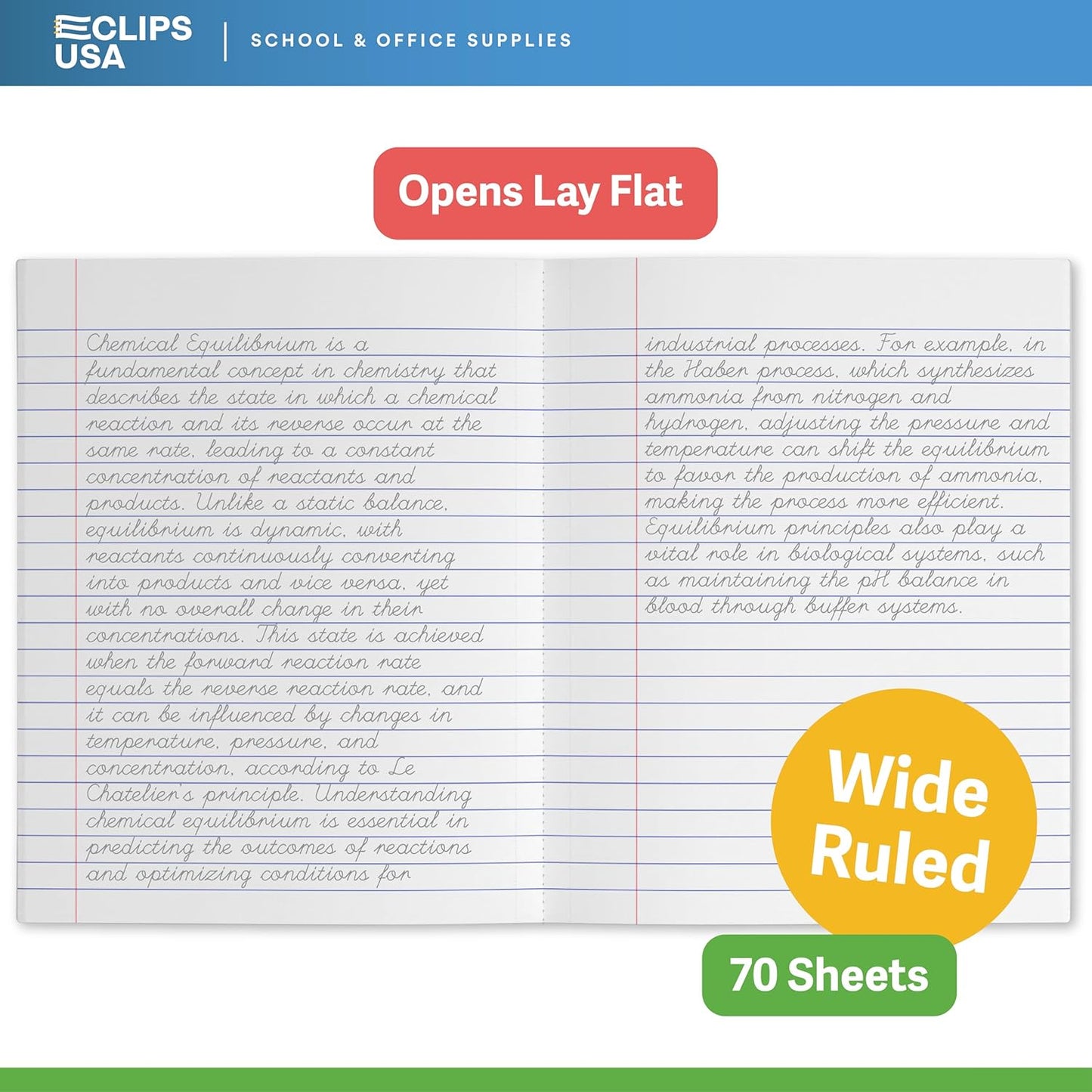 E-CLIPS USA Non Spiral Notebook, 1 Subject, Wide Ruled Notebook, Journal Notebook, Notebooks Bulk, School Supplies, Perforated Edges, 6 Colors, 70 Sheets (48, Wide Ruled)