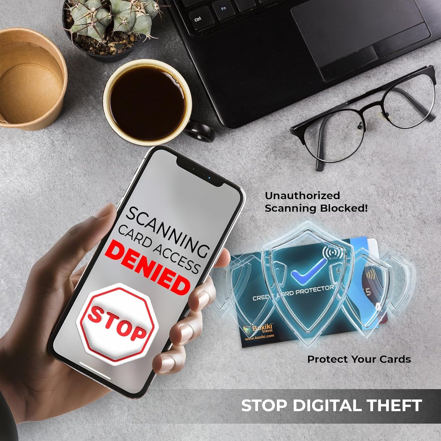 Boxiki Travel RFID Blocking Sleeves, Set with Color Coding | Identity Theft Prevention RFID Blocking Envelopes Set of 12 Credit Card Sleeves (Navy Blue)