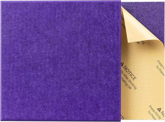 12 Pack Self-Adhesive Acoustic Panels, 12" X 12" X 0.4" High-Density Sound Proof Foam Panels for Walls, Soundproof Wall Panels for Home & Office (Purple)