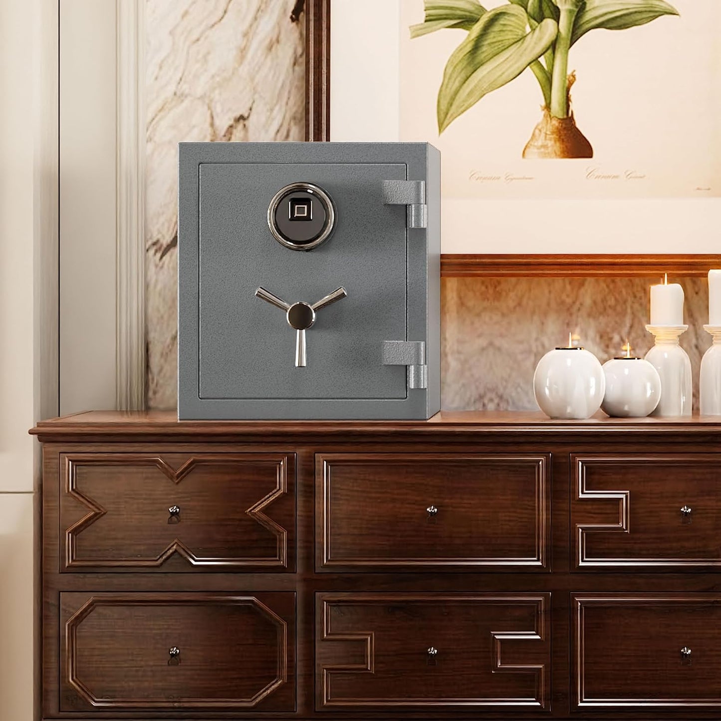 RPNB Deluxe Biometric Safe Box,Digital Fingerprint Fireproof Waterproof Safe with Touch Screen,Removable Shelf and 3 Spoke Handle,Home Safes for Cash Documents Jewelry,0.84 Cubic Feet,Gray