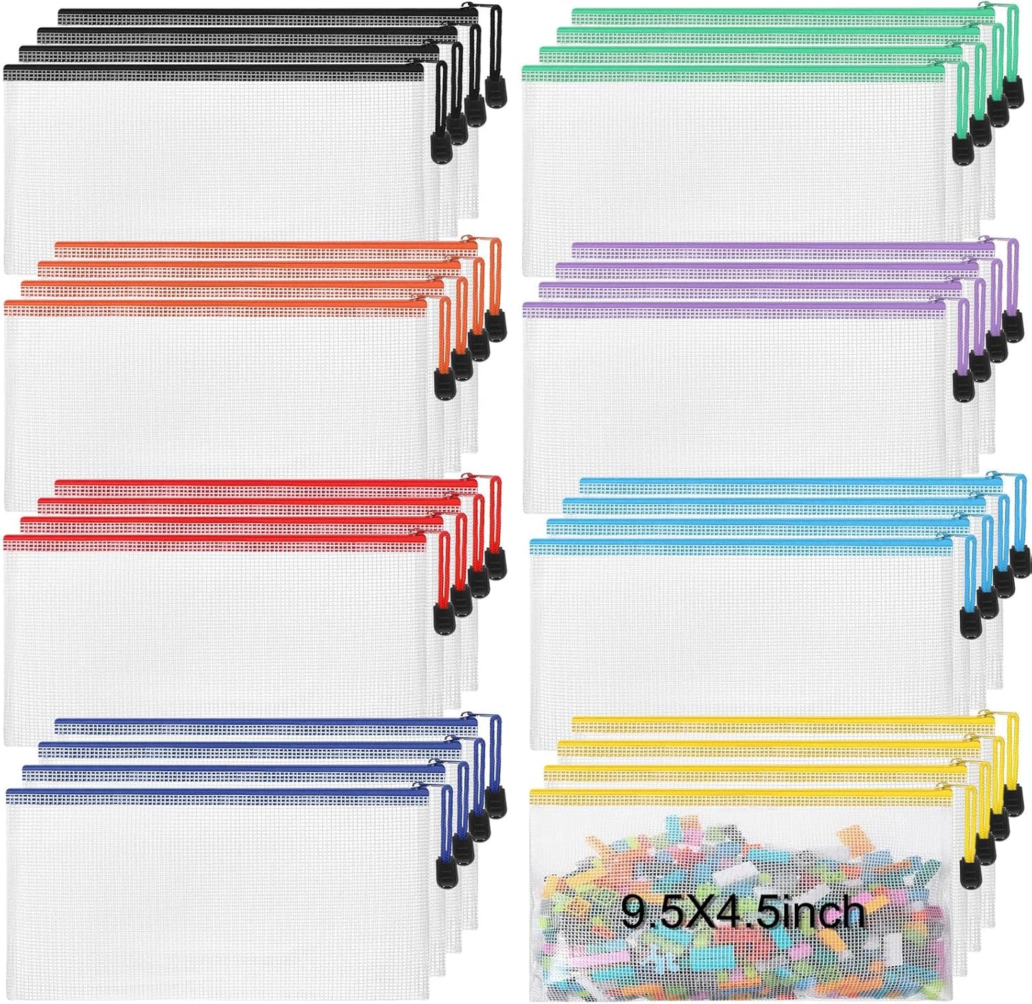 Jetec 32 Pcs Mesh Zipper Bags Toy Storage Bikini Organizer Bag Bolsas Para Guardar Trajes De Baño Waterproof Zipper Reusable Pouch Puzzle Multipurpose for Storage Office(Sweet Color,9.5 x 4.5 Inch)