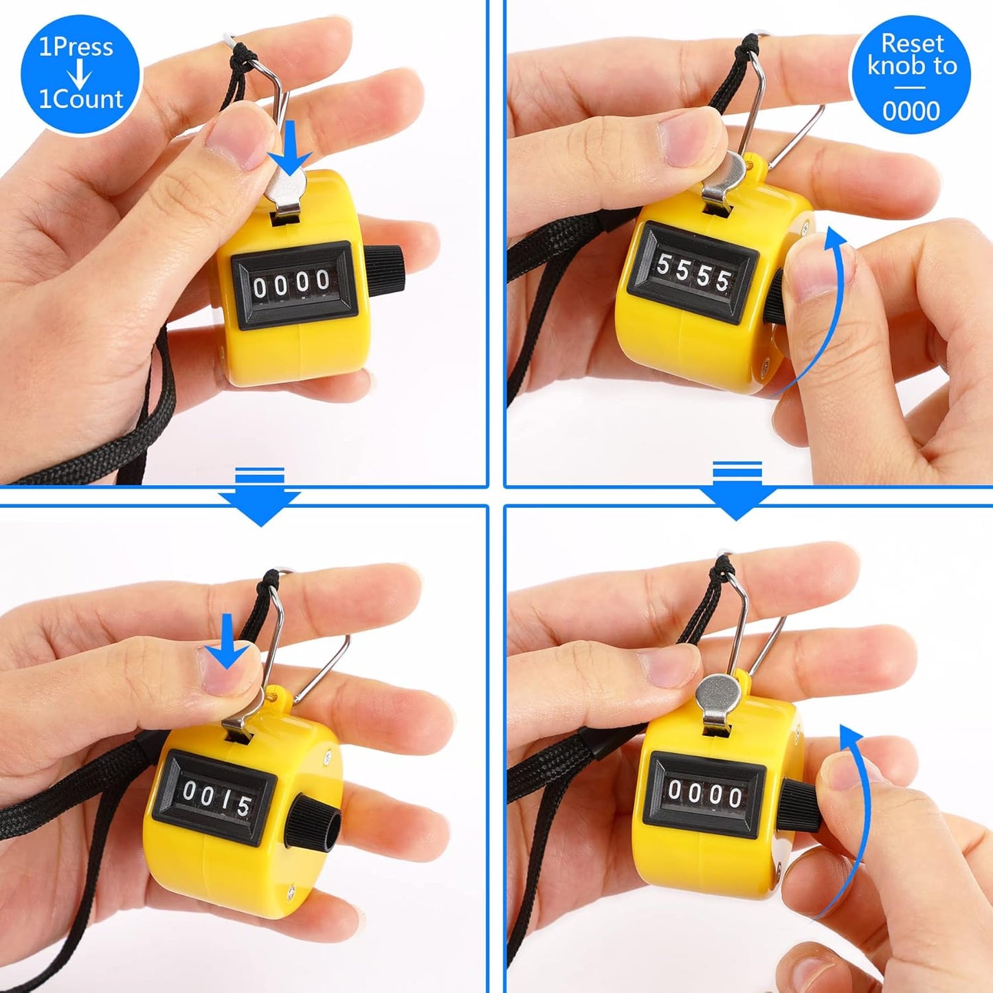 Handheld Mechanical Counter Clicker, 5 Pcs 4-Digital Number Tally Click Counter for School Event Golf Sports Office Stadium