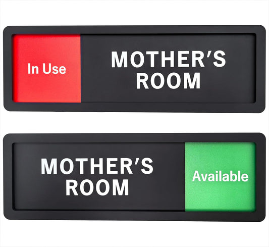Mother's Room Sign – Privacy In Use / Available Slide Switch Sign, Premium Durable Acrylic Material, Super Strong Self-Adhesive, Quick Installation, Suitable For Your Home And Business ( 9×3 Inches, Black) (Mother's Room)