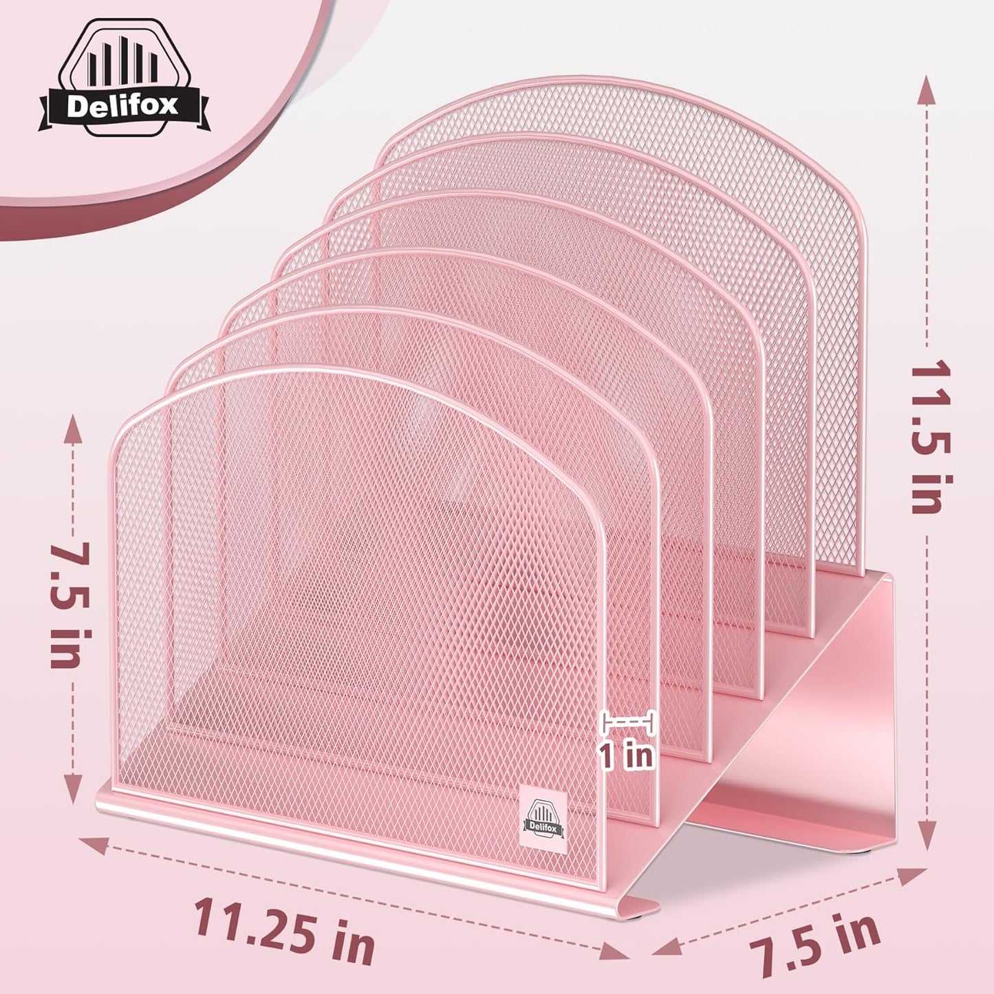 Inclined Desk File Organizer, 5-Section Vertical File Folder Holder Stand Metal Rack File Sorter for Office Classroom Desktop Organization (Pink, 2Pack)