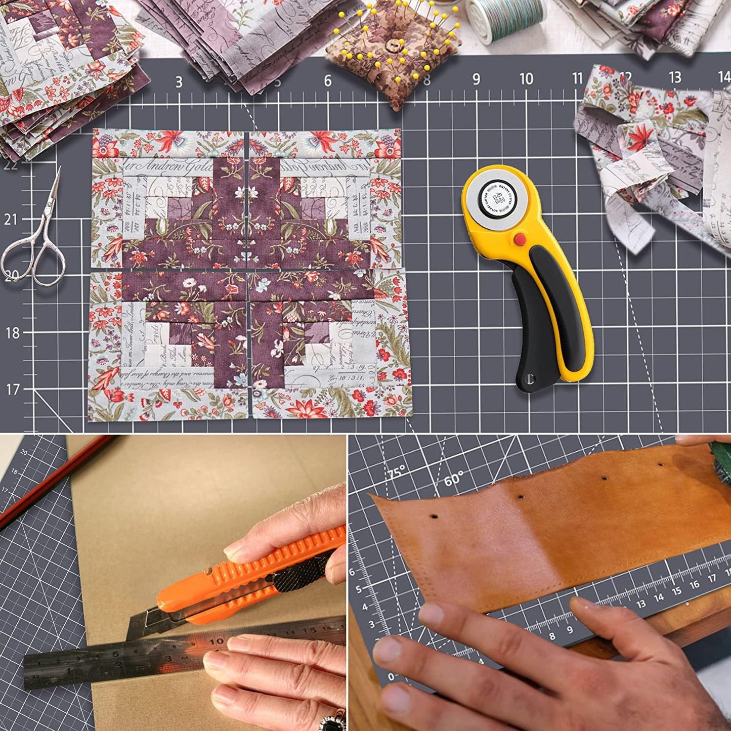 Headley Tools Thickened 24 x 36 Inch Self Healing Cutting Mat, Durable A1 Double Sided 5-Layer Craft Cutting Board for Fabric, Quilting, Sewing, Hobby, Scrapbooking, Arts and Crafts Project, Dark Gray