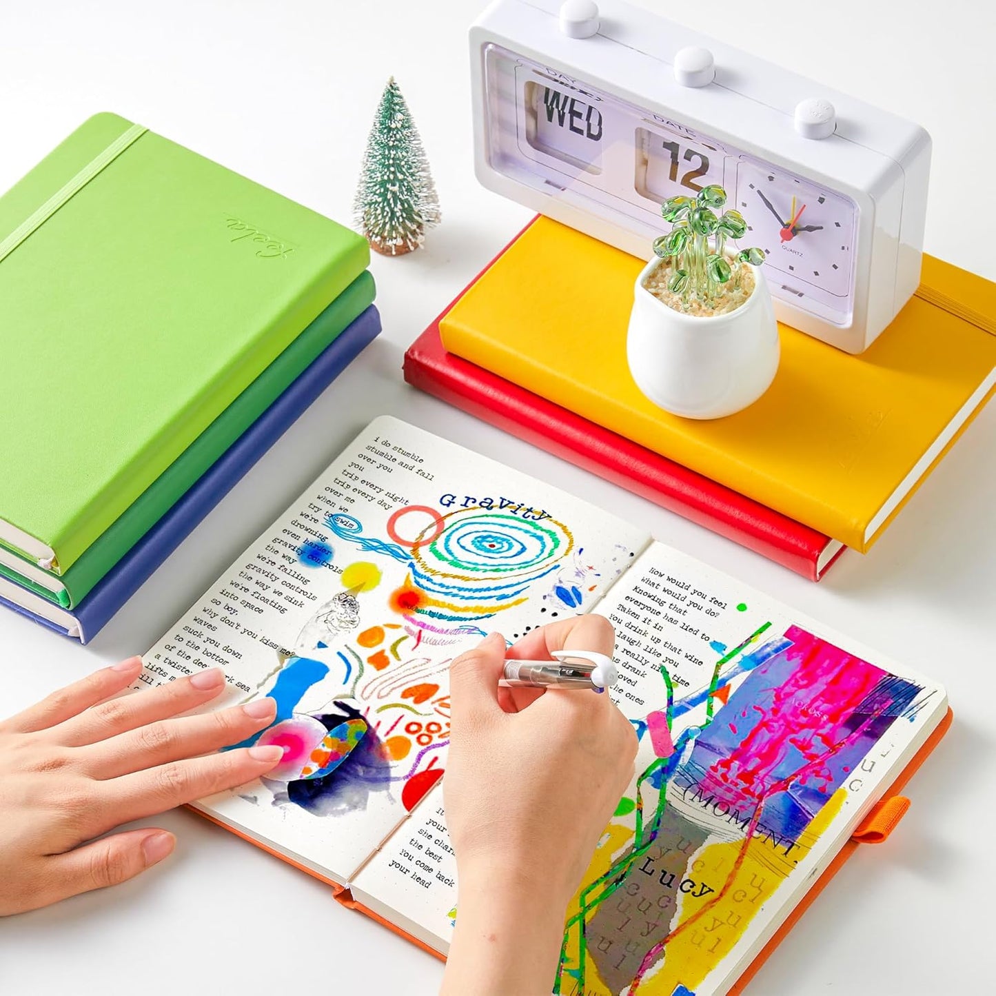 Dotted Journal Kit, Feela Dot Grid Journal Hardcover Planner Notebook Set For Beginners Women Girls Note Taking with Journaling Supplies Stencils Stickers Pens Accessories, A5, 224 Pages, Apple Green