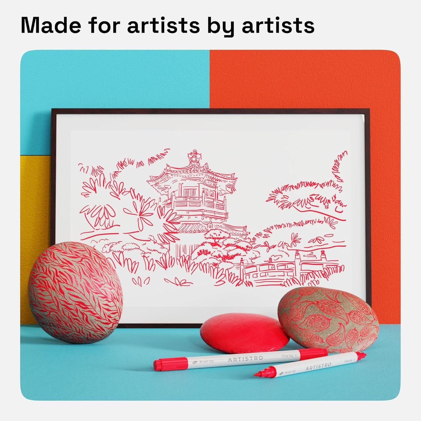 ARTISTRO 2 Red Acrylic Paint Pens, Acrylic Paint Markers Dual Tip (Brush + Fine 1 mm), Canvas, Rock, Glass, Wood, Paper, DYI, Markers for Kids and Adults