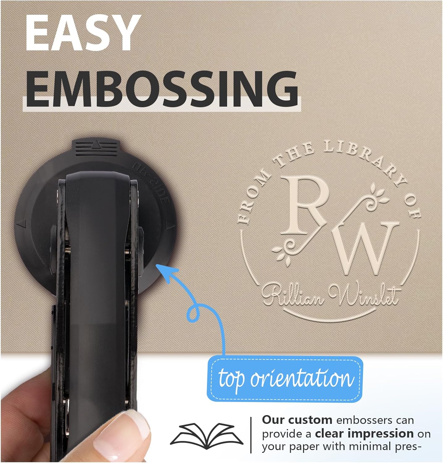 Custom Book Embosser | Personalized Book Embosser | Monogram Self-Inking Stamp | from The Library of Book Stamps(Initials 3)