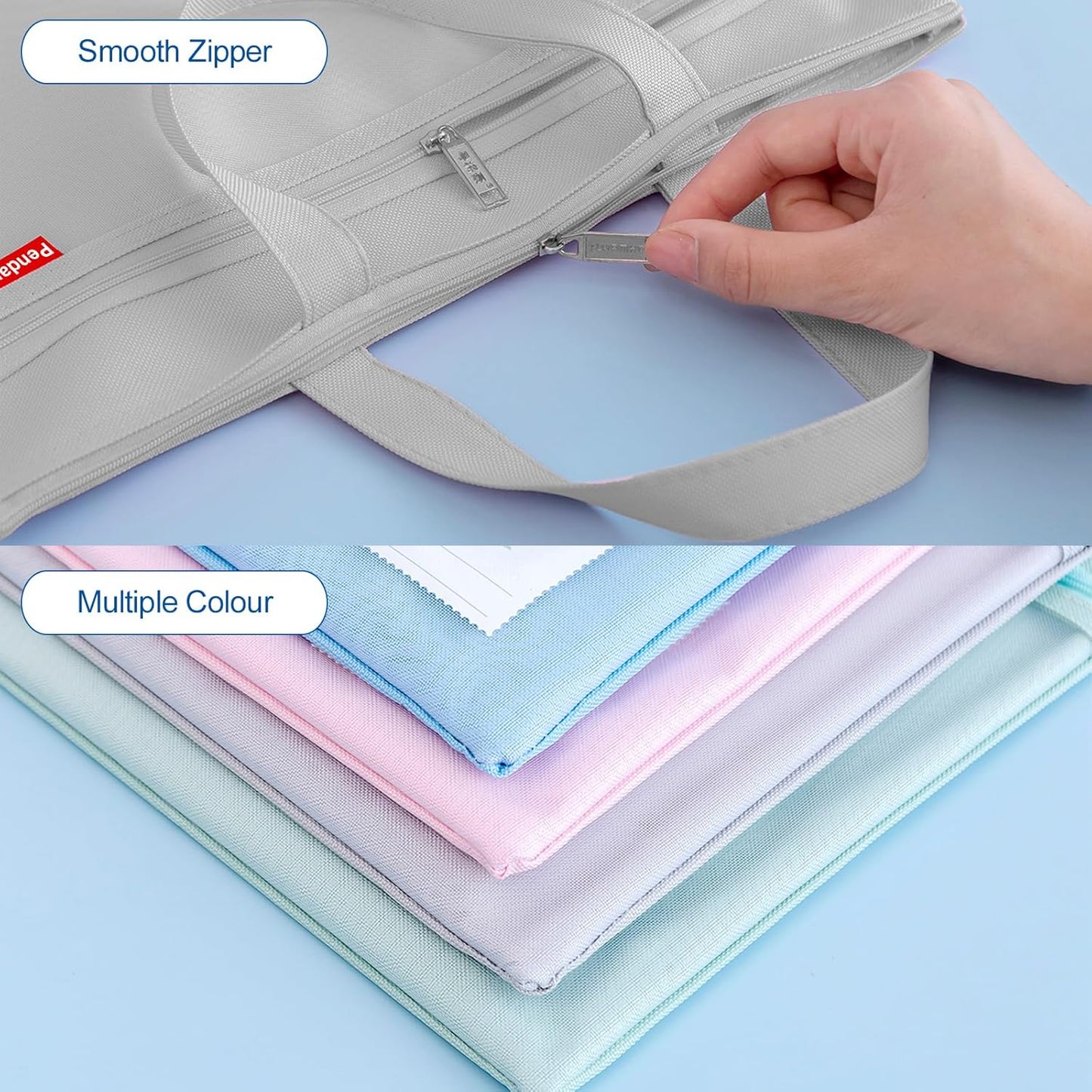 Pendancy Mesh Zipper Pouch 11x13.7 in, 2 pcs Large Double Pocket Waterproof File Bag with Handle, A4 Size Foldable Document Storage for Puzzle Project/Cross Stitch/Travel/Office（Gray Green）