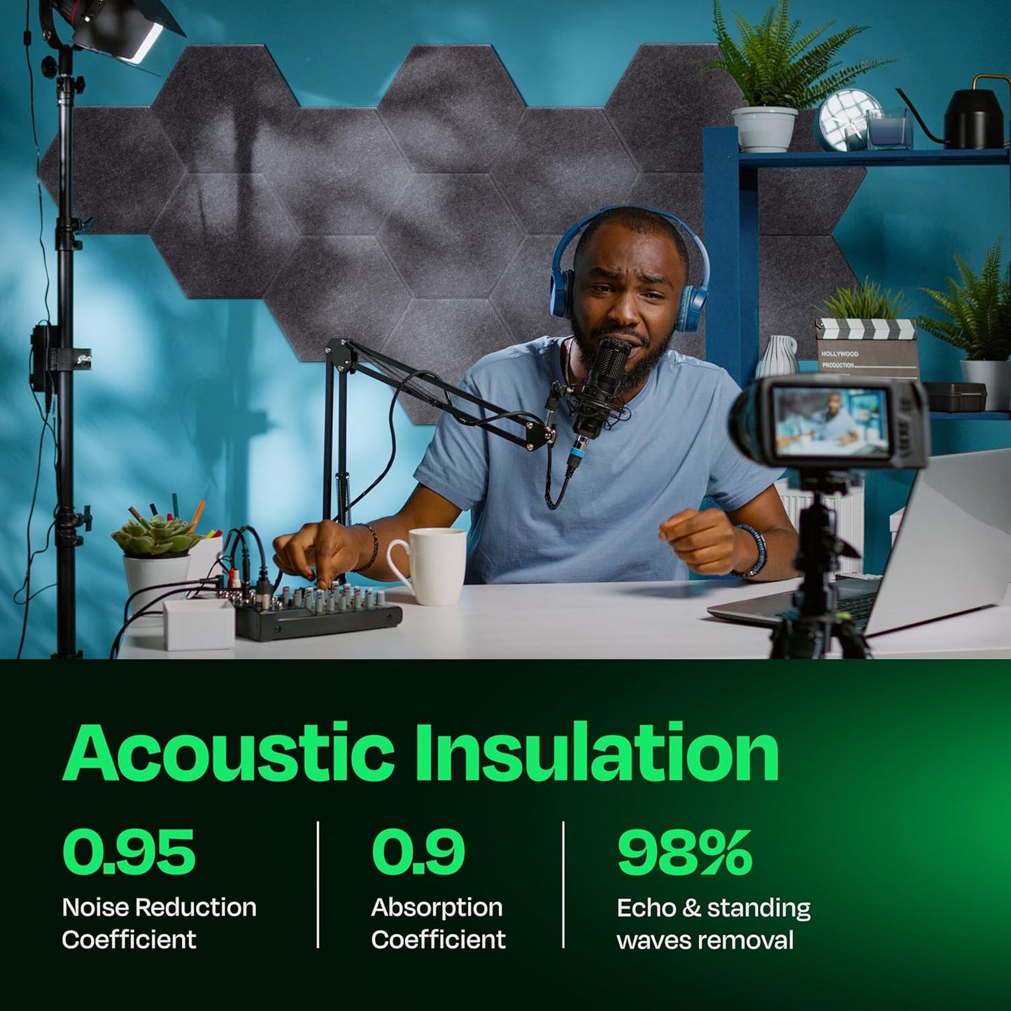 Acoustic Panels 12-Pack Soundproof Wall Panels 14"X12.1"X0.4" Sound Panels High Density Sound Dampening Panels - [Pebble Gray Hexagon]