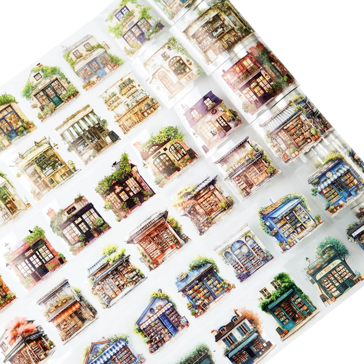 6 Rolls House Building Theme PET Tape Set, Pre-Cut Decorative Grocery Shop Stickers for Scrapbooking, Journaling, and Waterproof Craft Supplies with Clip