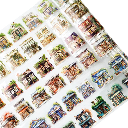 6 Rolls House Building Theme PET Tape Set, Pre-Cut Decorative Grocery Shop Stickers for Scrapbooking, Journaling, and Waterproof Craft Supplies with Clip