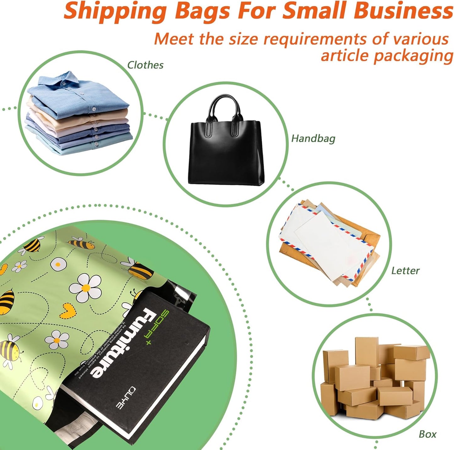 Poly Mailers 12x15.5 Inch 50 Pcs - Bee printed Shipping Bags, 2.4mil Thickness, Waterproof and Tear Resistant Mailing Envelopes, Self-Sealing Packaging Bags for Small Business