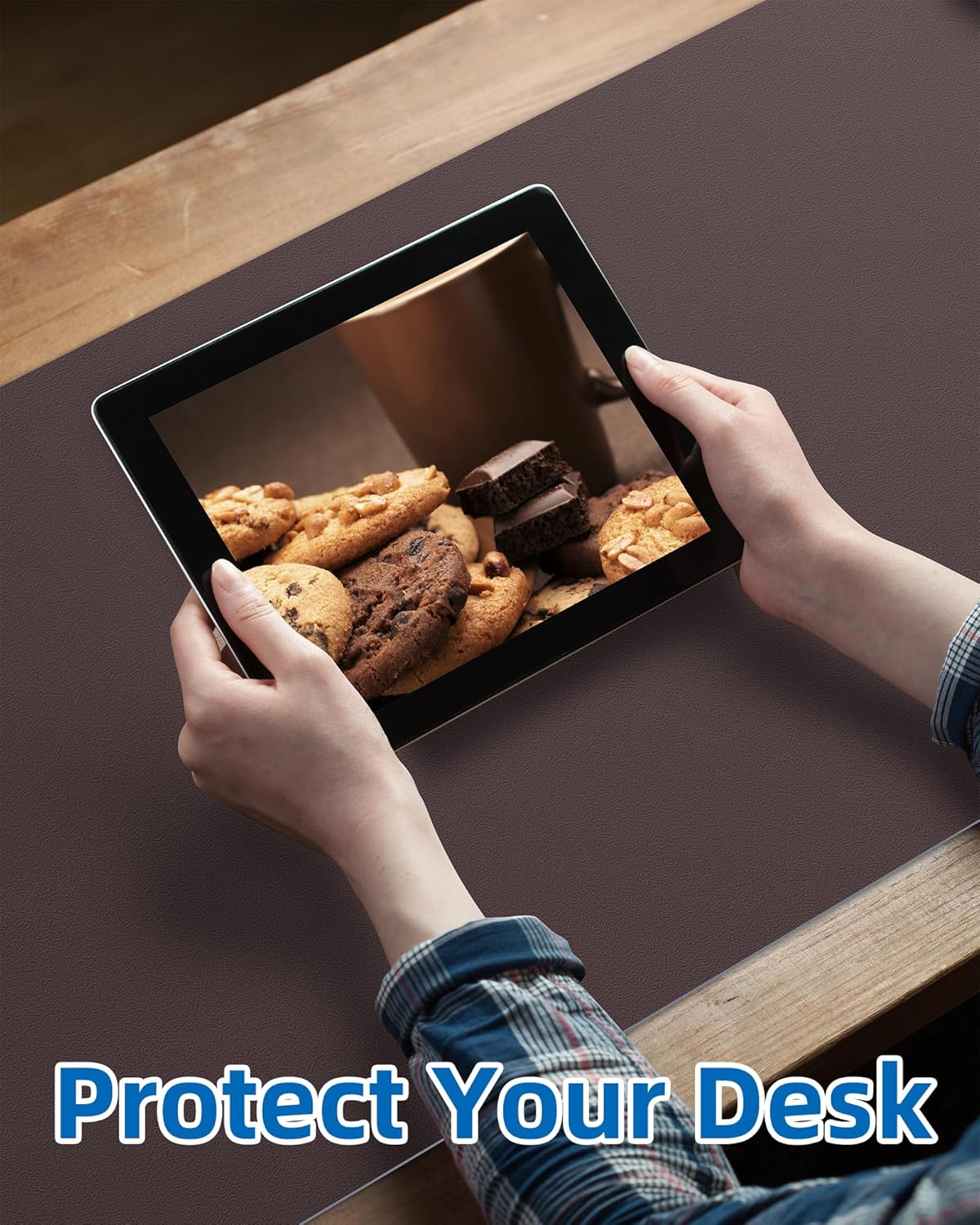 AFIING Leather Desk Pad Protector,Mouse Pad,Office Desk Mat, Non-Slip PU Leather Desk Blotter,Large desk mat,Waterproof Keyboard mat for Office/Home/Decor (Coffee,48"" x 17"")