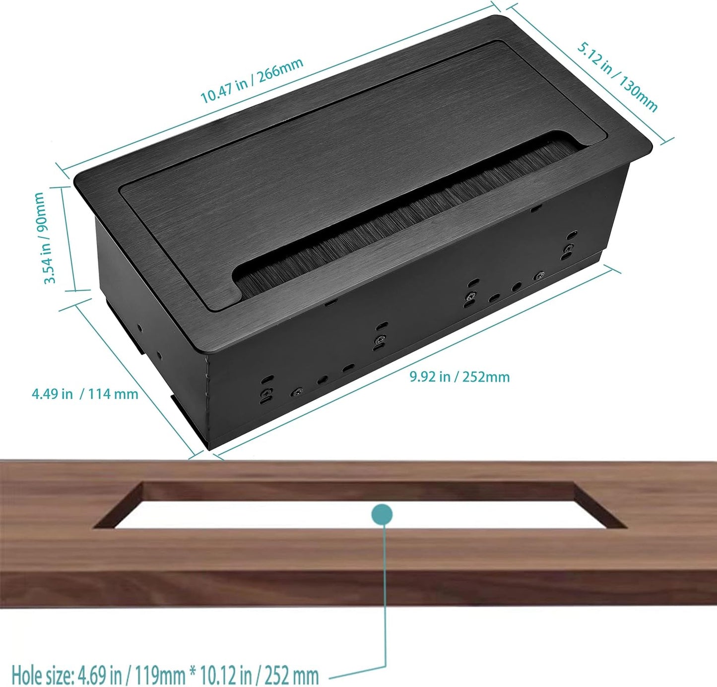 Embedded mesa Power Outlet Box, Table Power Multimedia Connectivity Box for Conference Study Room Home with 4 AC Outlet,USB-C Port Fast Charge 18W Length 4.9FT Power Cable (Brushed Black)