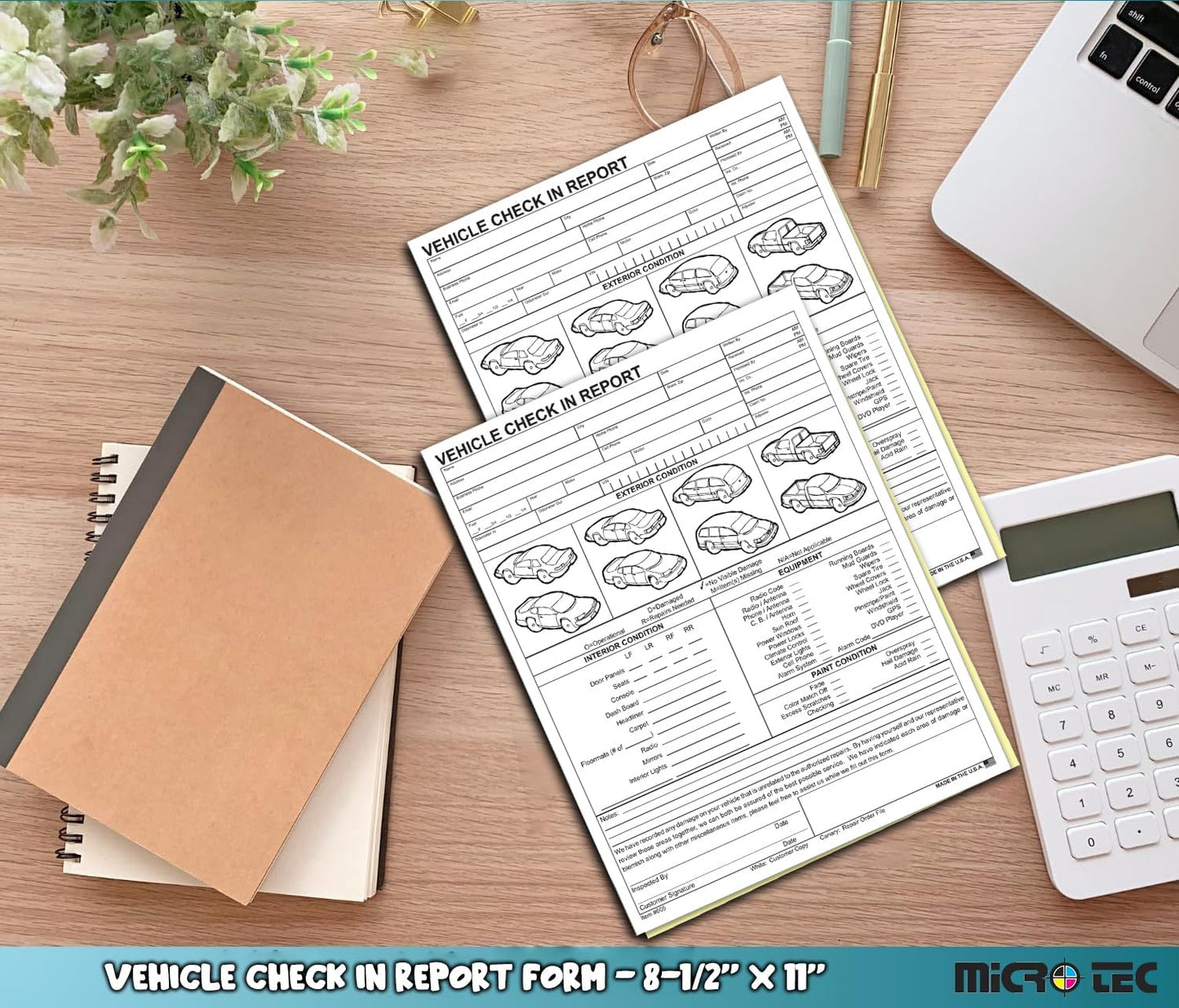 Vehicle Check-In Form Pad – 8.5" x 11" 2-Part Carbonless Auto Condition Report – White & Canary Copies – Service Intake Sheet for Car Dealerships, Repair Shops & Mechanics – Pack of 100