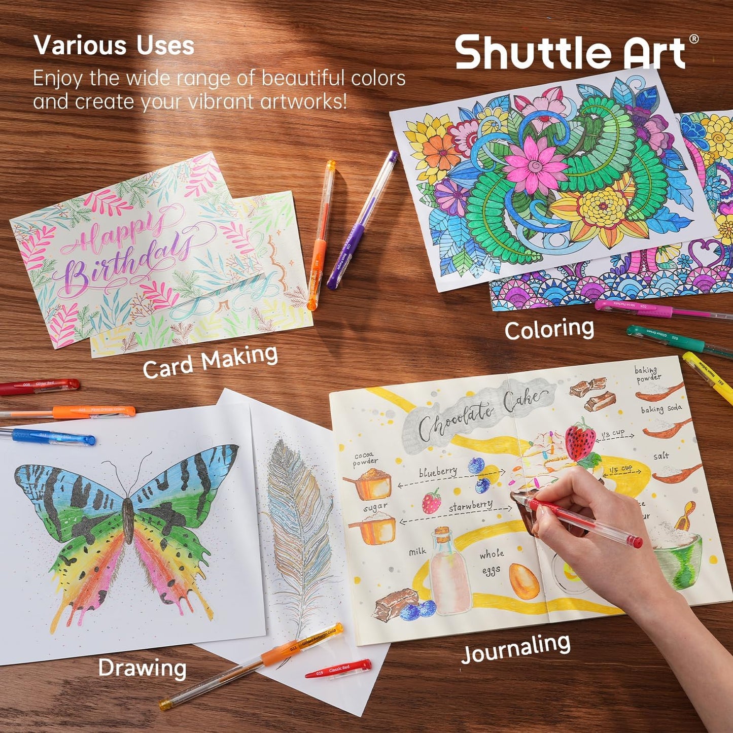 Shuttle Art Gel Pens, 120 Pack Gel Pen Set 60 Colored Gel Pen with 60 Refills for Adults Coloring Books Drawing Doodling Crafts Scrapbooking Journaling