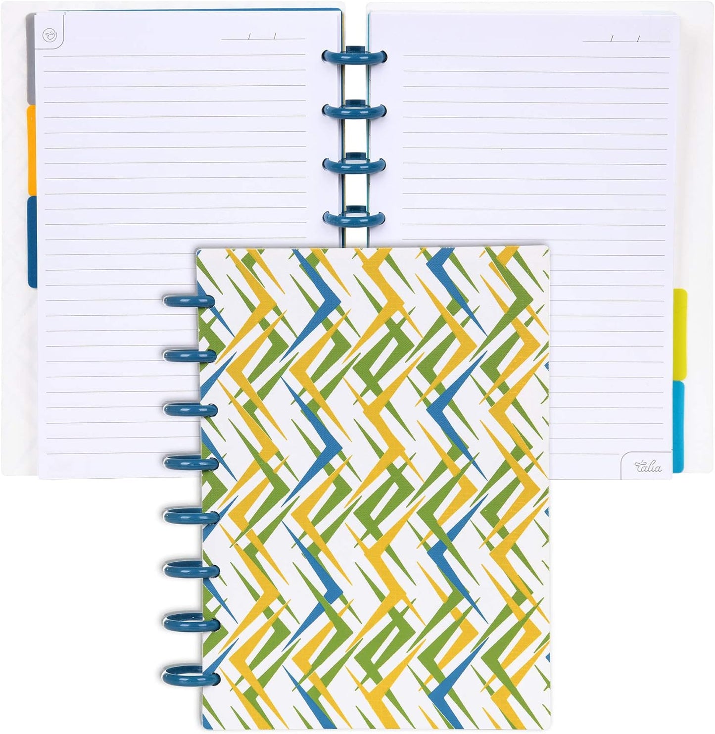 Talia Discbound Notebooks, Planner, Customizable, (xZiggity Zag w/deep Lake Blue Discs, Junior (5.5in x 8.5in))