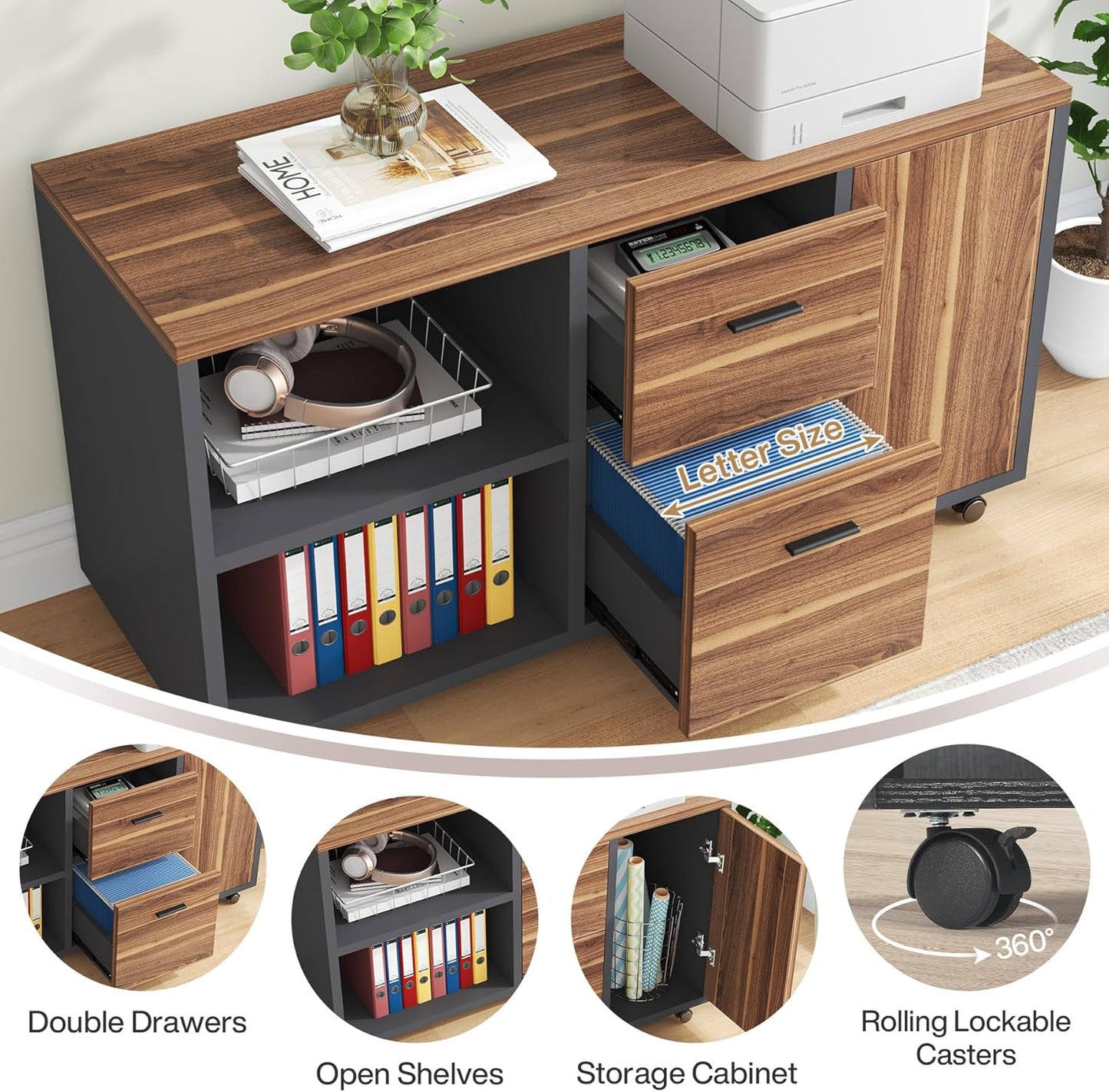 Tribesigns 70.8" Large Executive Office Desk and 47" Lateral File Cabinet Combo, L-Shaped Computer Desk 2 Piece Business Furniture with Drawers and Shelves, Home Office Workstation, Walnut