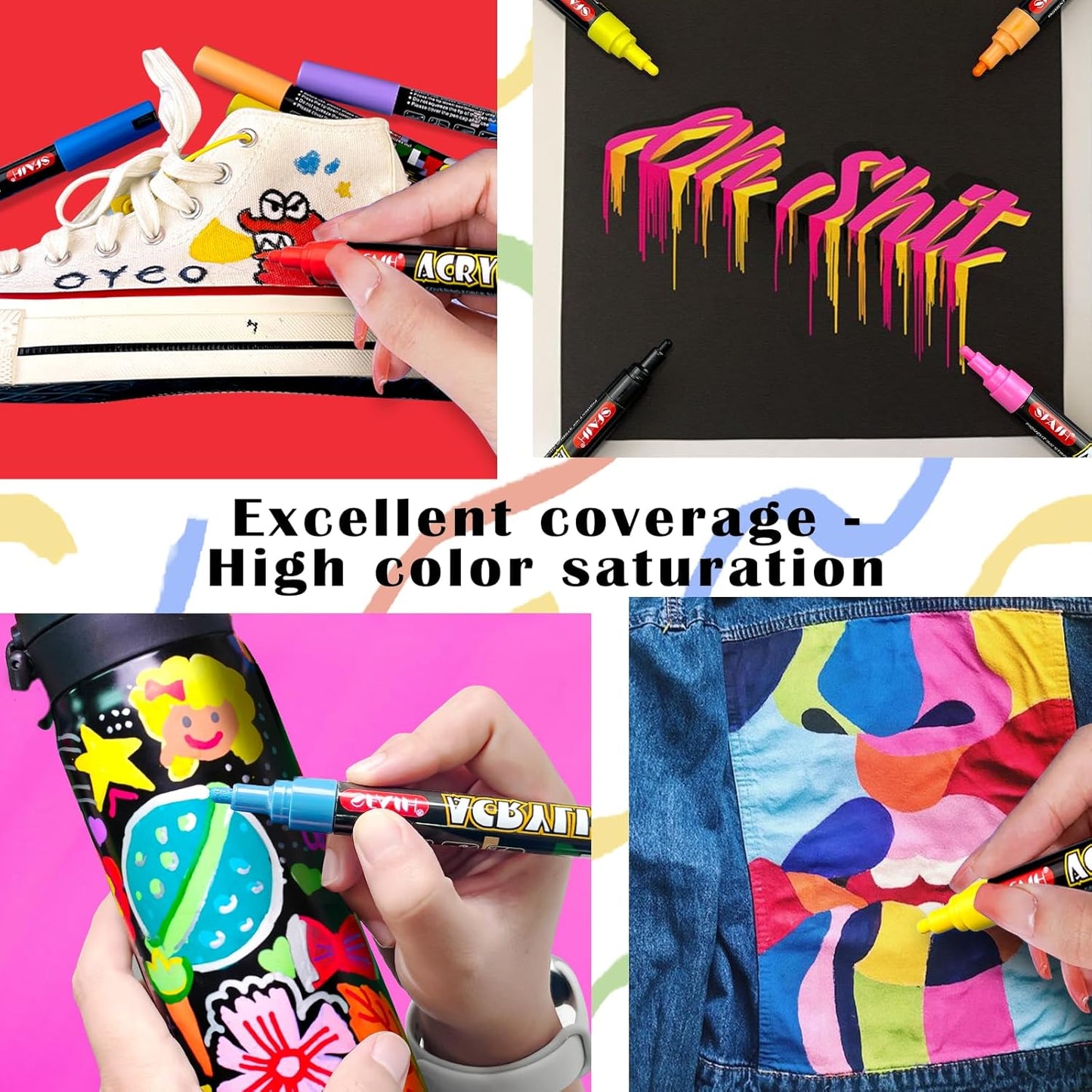 SFAIH Halloween Acrylic Creative Markers - 24 Colors 3mm Replaceable Nibs, Ultra-High Coverage, Large Ink Capacity, Drawing Markers for Pumpkin Painting, Graffiti Wood Fabric Rock Glass DIY Crafts