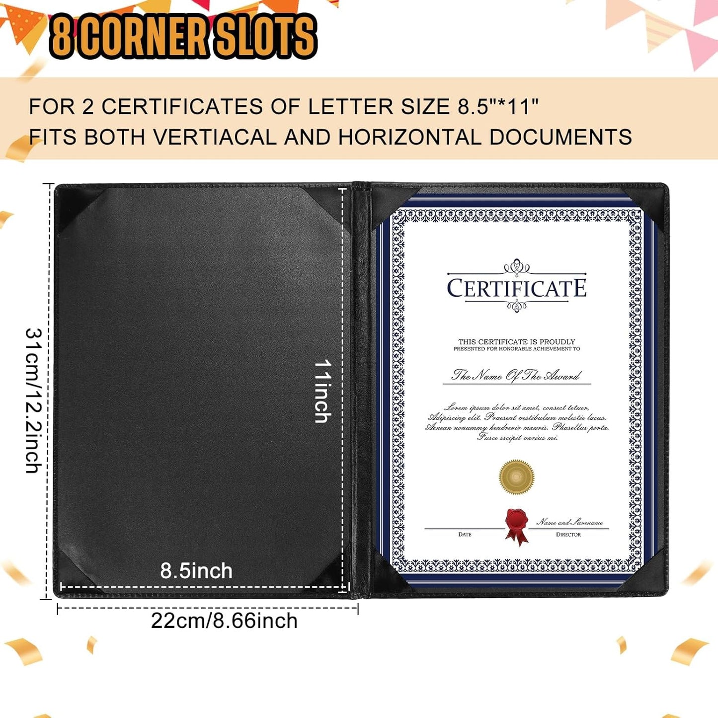 Tenare 30 Pcs Leather Certificate Holder 8.5 x 11 Inch PU Black Red Blue Purple Phd Bachelor Master Diploma Cover Professional Award Folder for Official Graduation Competition Contest Charity (Black)