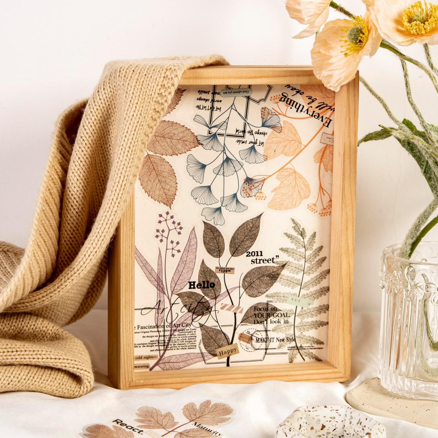 Alideco 120pcs Scrapbook Stickers Leaf Vein Theme Scrapbooking Junk Journal Crafts Embelishment Decoration Diary Stickers (luoyesiyu)