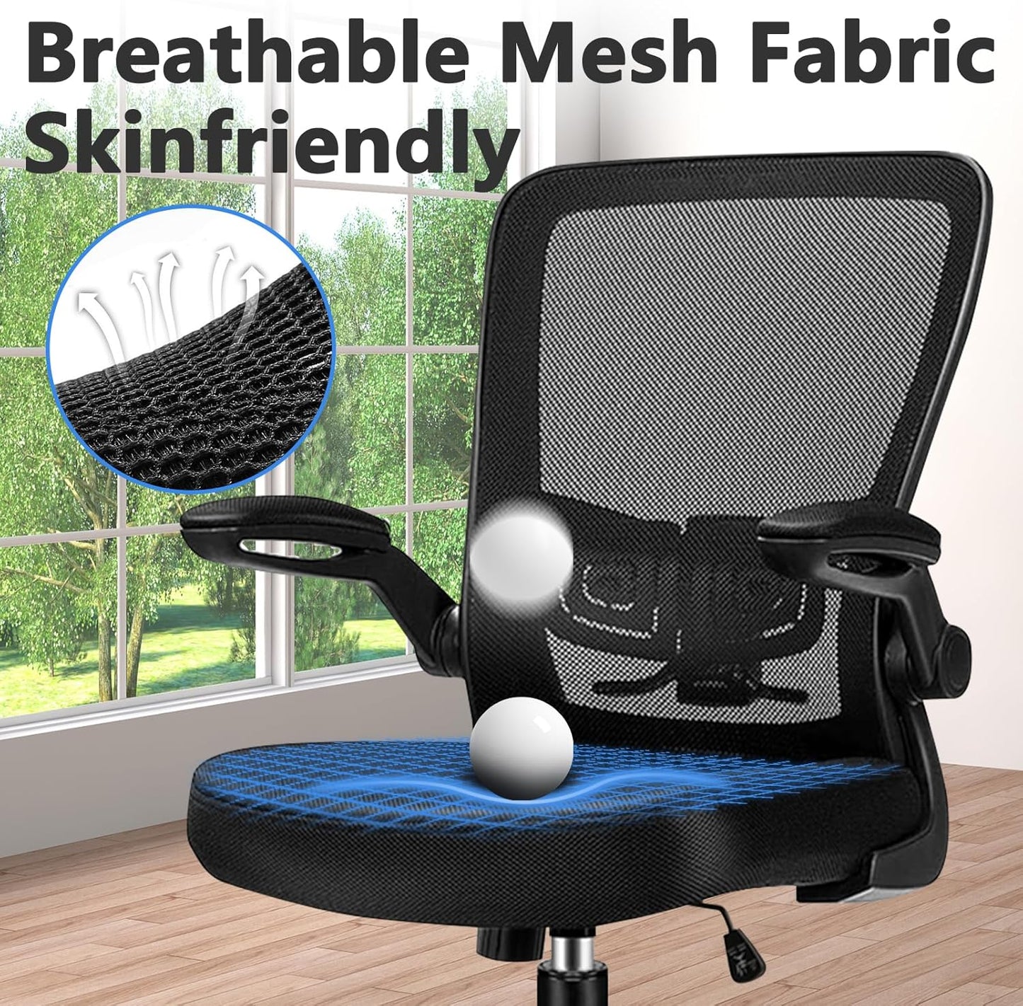 Desk Chairs with Wheels, Ergonomic Mesh Office Chair Adjustable Height and Swivel Lumbar Support Home Office Chair with Flip Up Armrests, Set of 4
