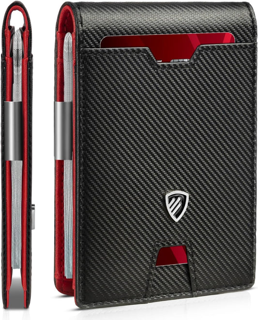RUNBOX Mens Slim Wallet with Money Clip RFID Blocking Bifold Credit Card Holder for Men with Gift Box