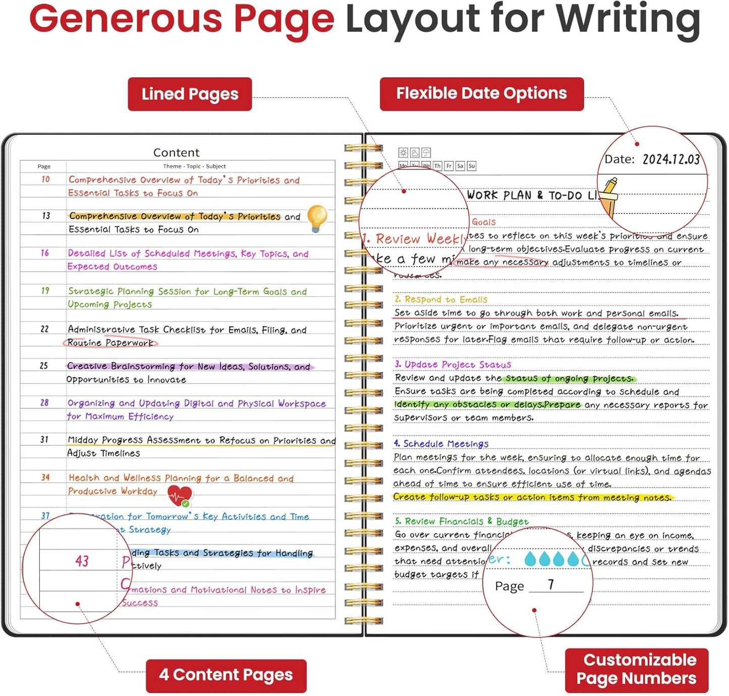 Taja Spiral Lined Notebook, 8.5"x11" Notebooks for Work, Large A4 Journal for Women & Men, College Ruled Journaling Notebook for Writing, Plastic Cover Spiral Journal, Black
