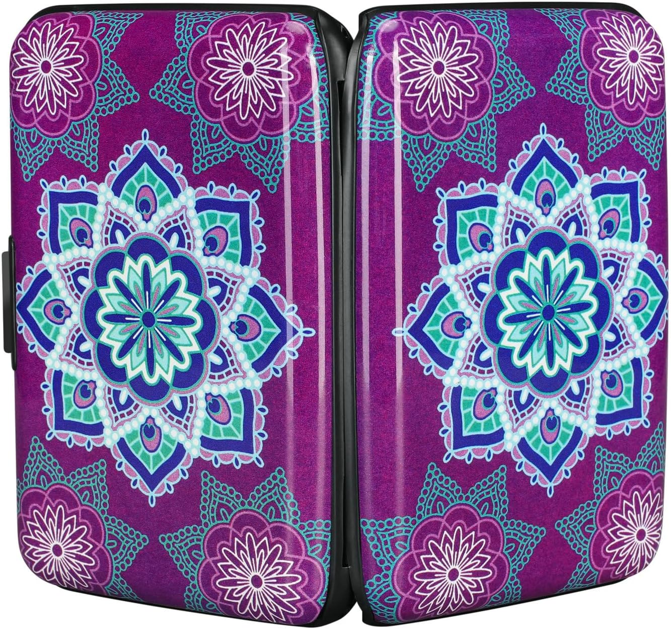 ELFISH Mini RFID Aluminum Wallet Credit Cards Holder Business Card Case Metal ID Case for Men Women (Purple flower)