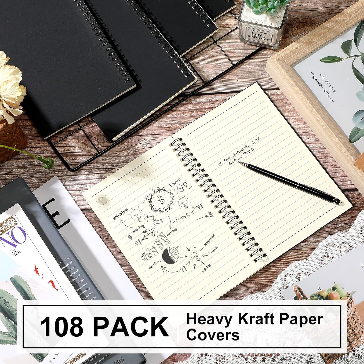 Yahenda Spiral Notebook Bulk A5 Journal Lined 8.3'' x 5.5'' Writing Composition Paper Small Notepad Subject Notebook for Students Office Business Back to School Supplies(Black,108 Pcs)