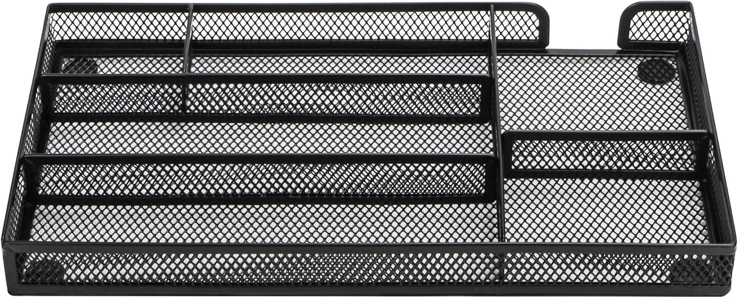 Annova Desk Drawer Organizer Tray for Office Organization - Metal Mesh - Storage Tray with Dividers for Pens, Desktop Accessories, Bathroom, Kitchen, Makeup and Office Supplies (Small, Black)