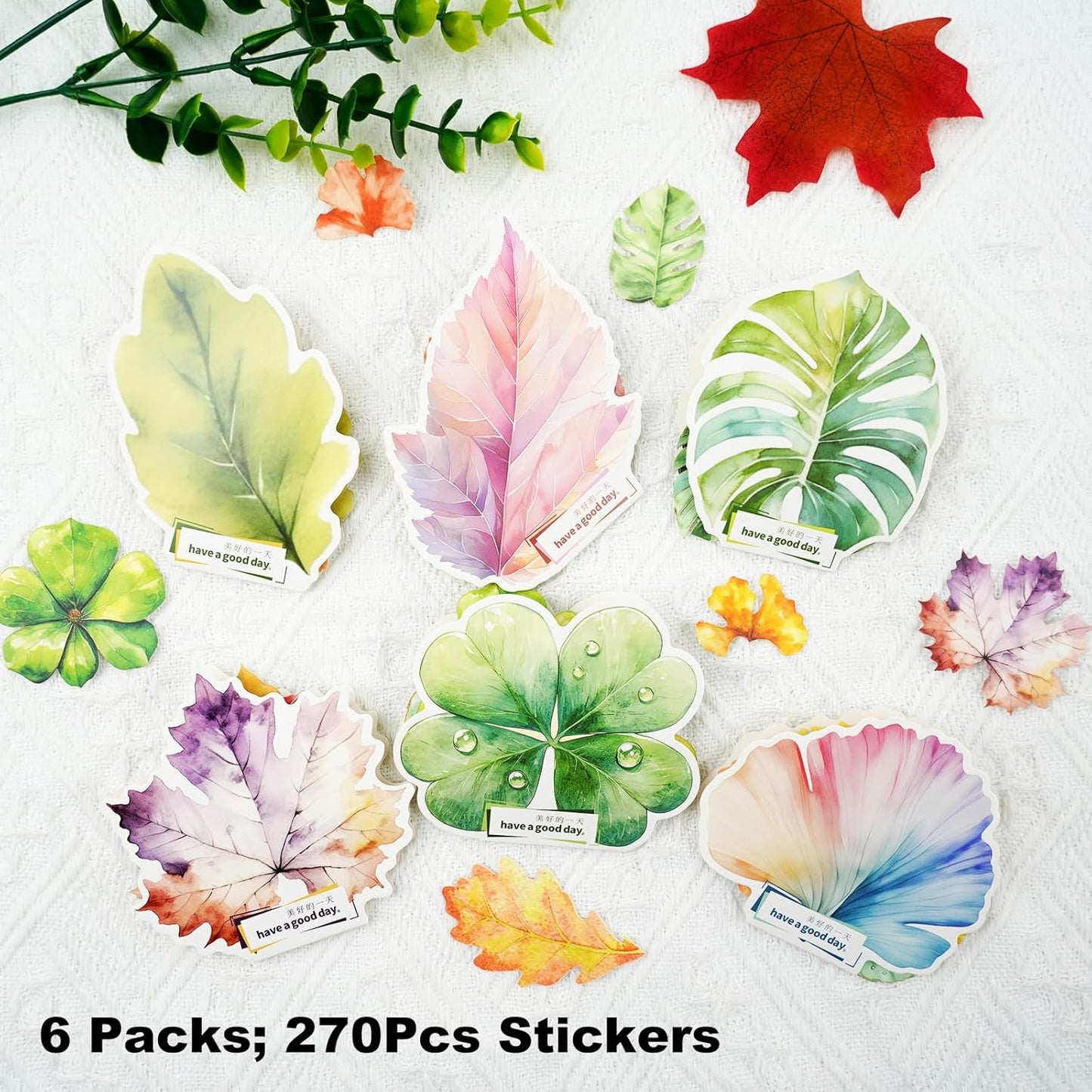Botanical Leaf Stickers, 270PCS Plant Stickers for Scrapbooks Journals DIY Crafts Writable Cowhide Paper Material