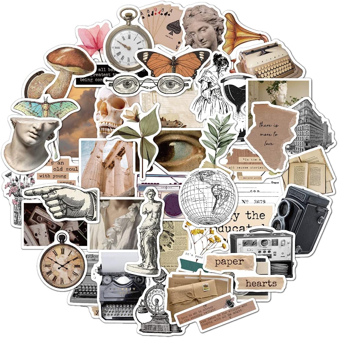Maxleaf Old Times Vintage Stickers Scrapbook Supplies, Maxeaf 50PCS Nostalgia Retro Stickers for Planner Scrapbooking Laptops Art Journaling Gift Wrapping