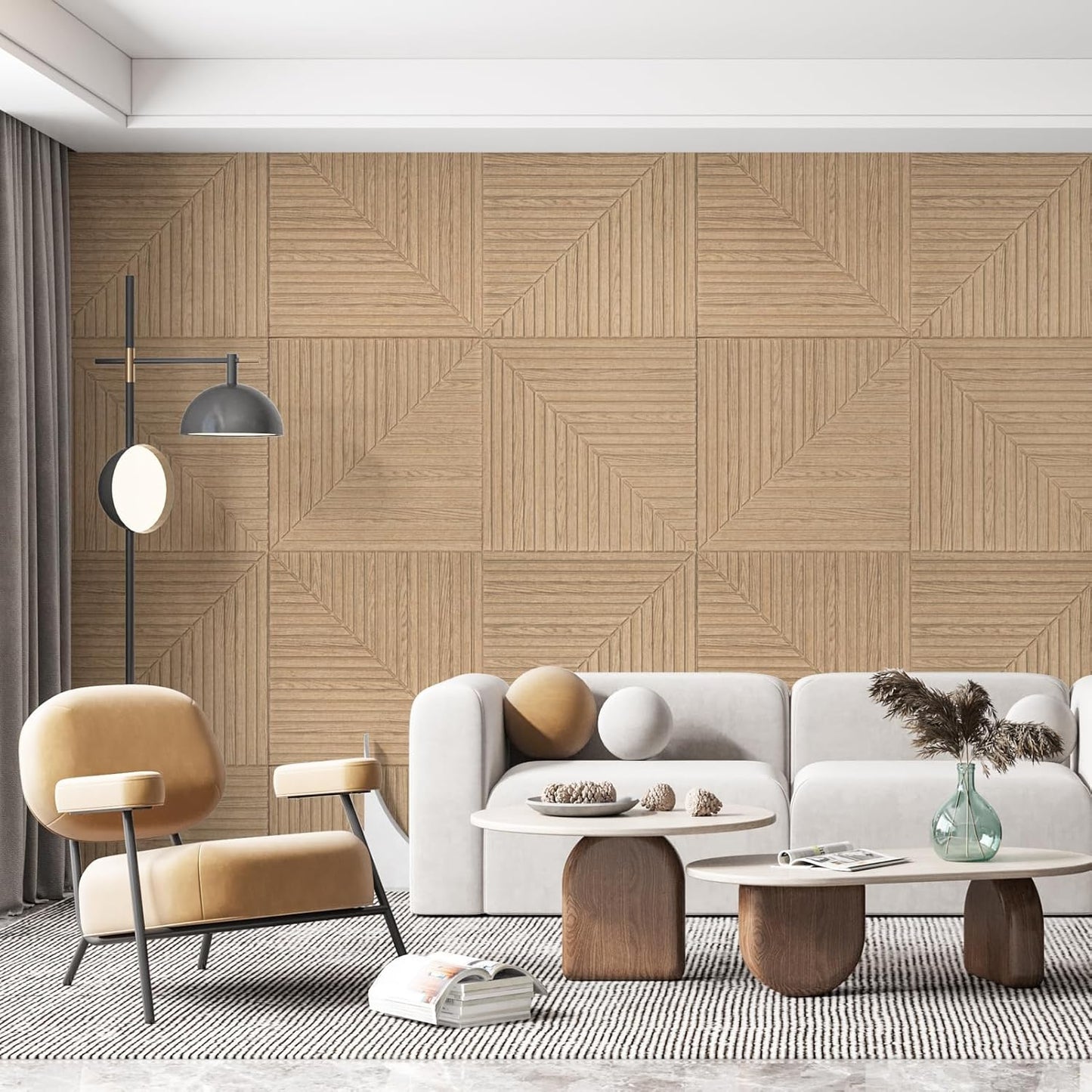 Art3d 6-Pack Self-Adhesive Acoustic Wall Panels for Home Décor, 24 x 24 Inch Soundproofing Panels for Office Studio Bedroom - High Noise Absorption Polyester Fiber, Wood Grain Airbrush