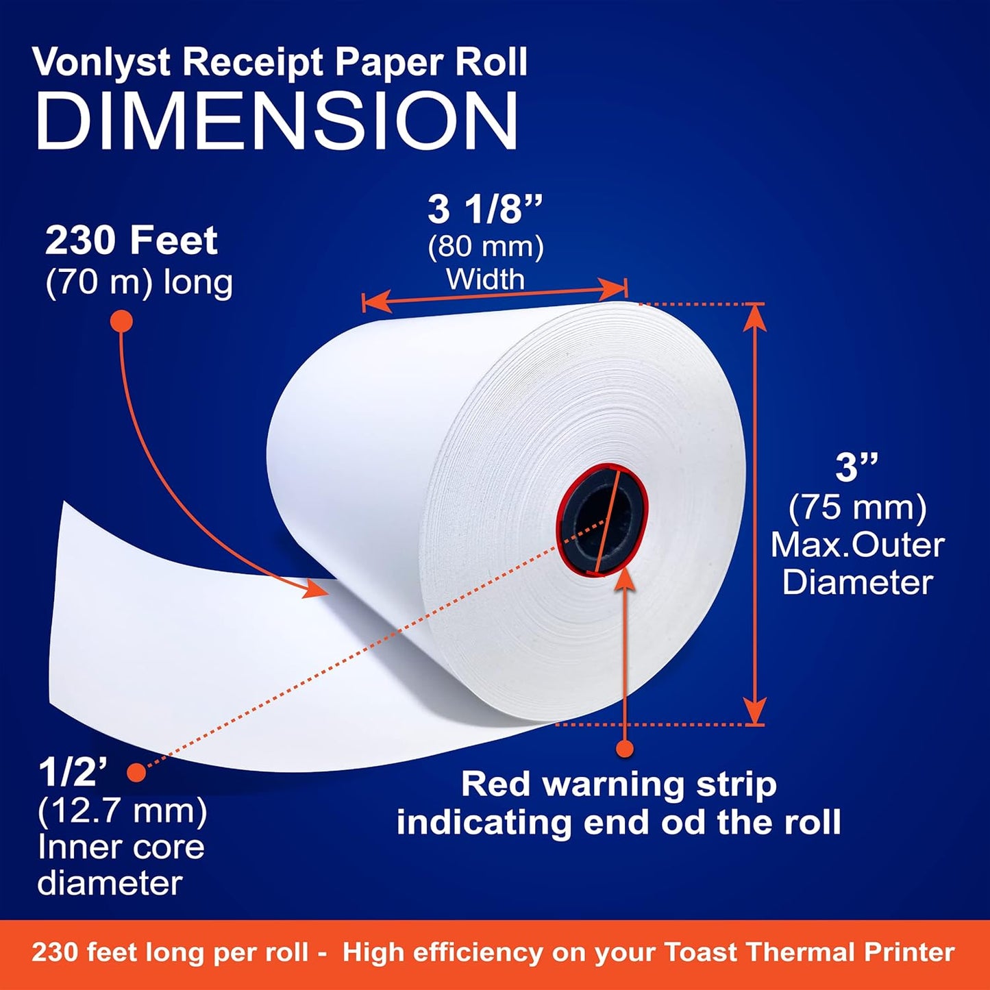 Thermal Printer Paper Roll for Toast TP200 Receipt Printer Point of Sale (24 rolls)