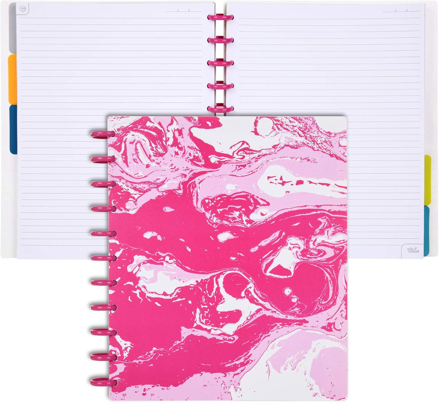 Talia Discbound Notebooks, Planner, Customizable, (Pink Marble Flow w/90's Pink Discs, Letter (8.5in x 11in))