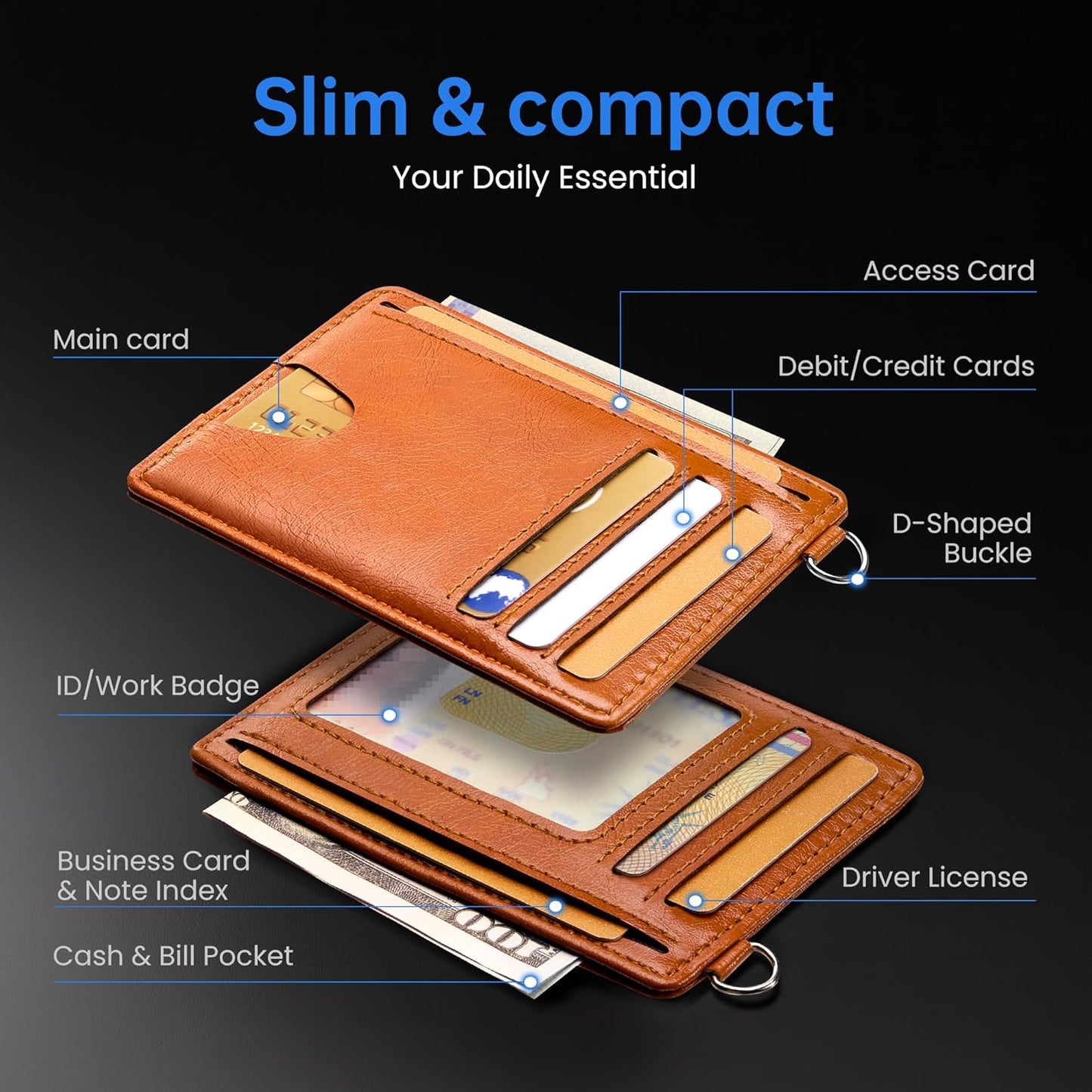 Mayski Slim Wallet, Credit Card Holder for Women, Minimalist Front Pocket RFID Blocking Card Cases, Small Wallet Women Men(Oiled Wax Brown)