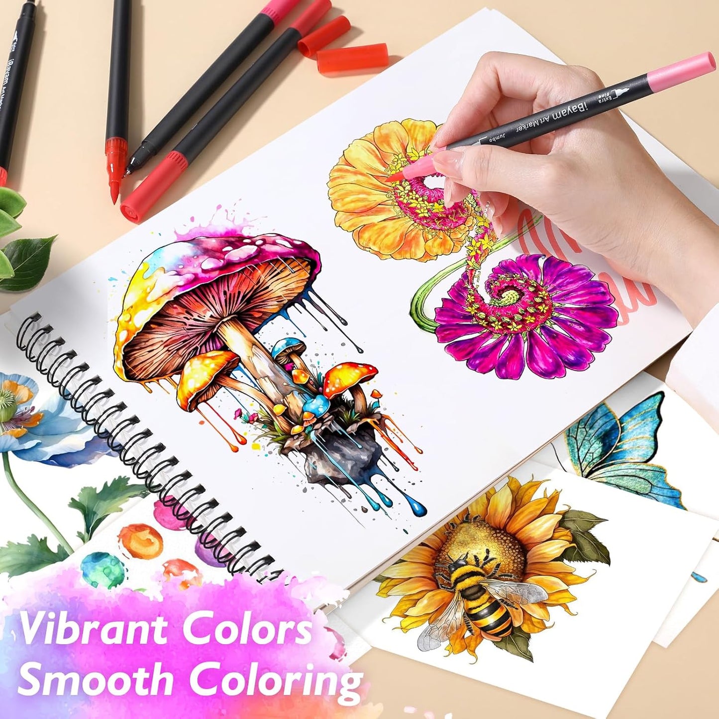 iBayam Art Markers Set, 72 Colors Dual Tip Brush Pens for Adult Coloring Book, Note-Taking, Calligraphy, Journaling, Sketching & Lettering, with Gift Case for Kids Adult Teens School Art Supplies