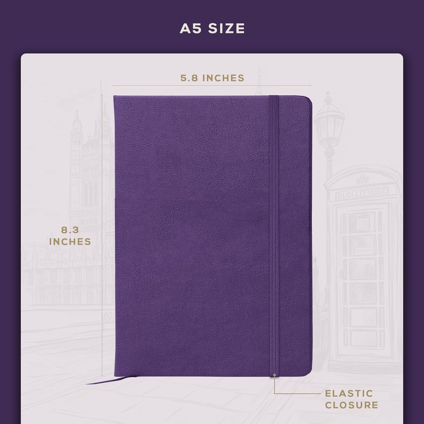 BEECHMORE BOOKS Lined Journal Notebook, 5.8 x 8.3 inch, A5 160 Lined Pages, Hardcover Leather Journals for Women, Men, Writing and Notebooks for Work - 120 GSM Thick Paper, Gifts Box Included