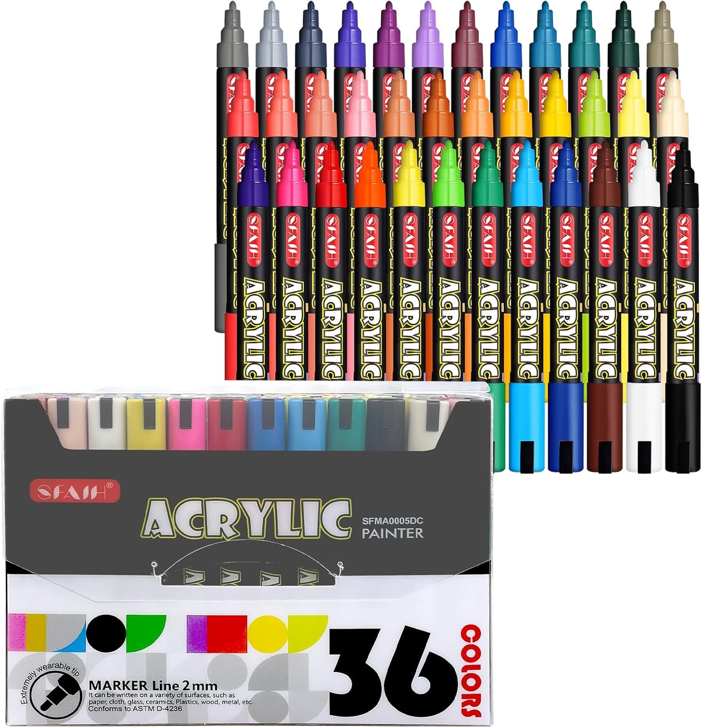 SFAIH Halloween Acrylic Creative Markers - 36 Colors 3mm Replaceable Nibs, Ultra-High Coverage, Large Ink Capacity, Drawing Markers for Pumpkin Painting, Graffiti Wood Fabric Rock Glass DIY Crafts