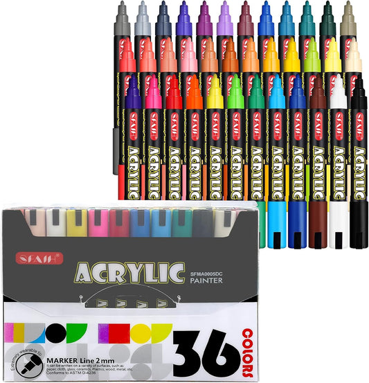 SFAIH Halloween Acrylic Creative Markers - 36 Colors 3mm Replaceable Nibs, Ultra-High Coverage, Large Ink Capacity, Drawing Markers for Pumpkin Painting, Graffiti Wood Fabric Rock Glass DIY Crafts