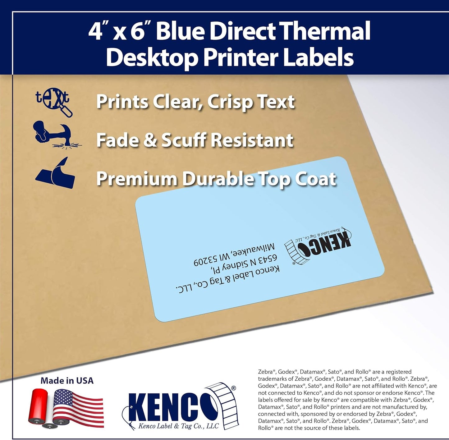 4" X 6" Direct Thermal Perforated Stickers Labels for Shipping Labels, Inventory, and Color Coding - Compatible with Zebra, Rollo, Godex and More (Blue, 48 Rolls)