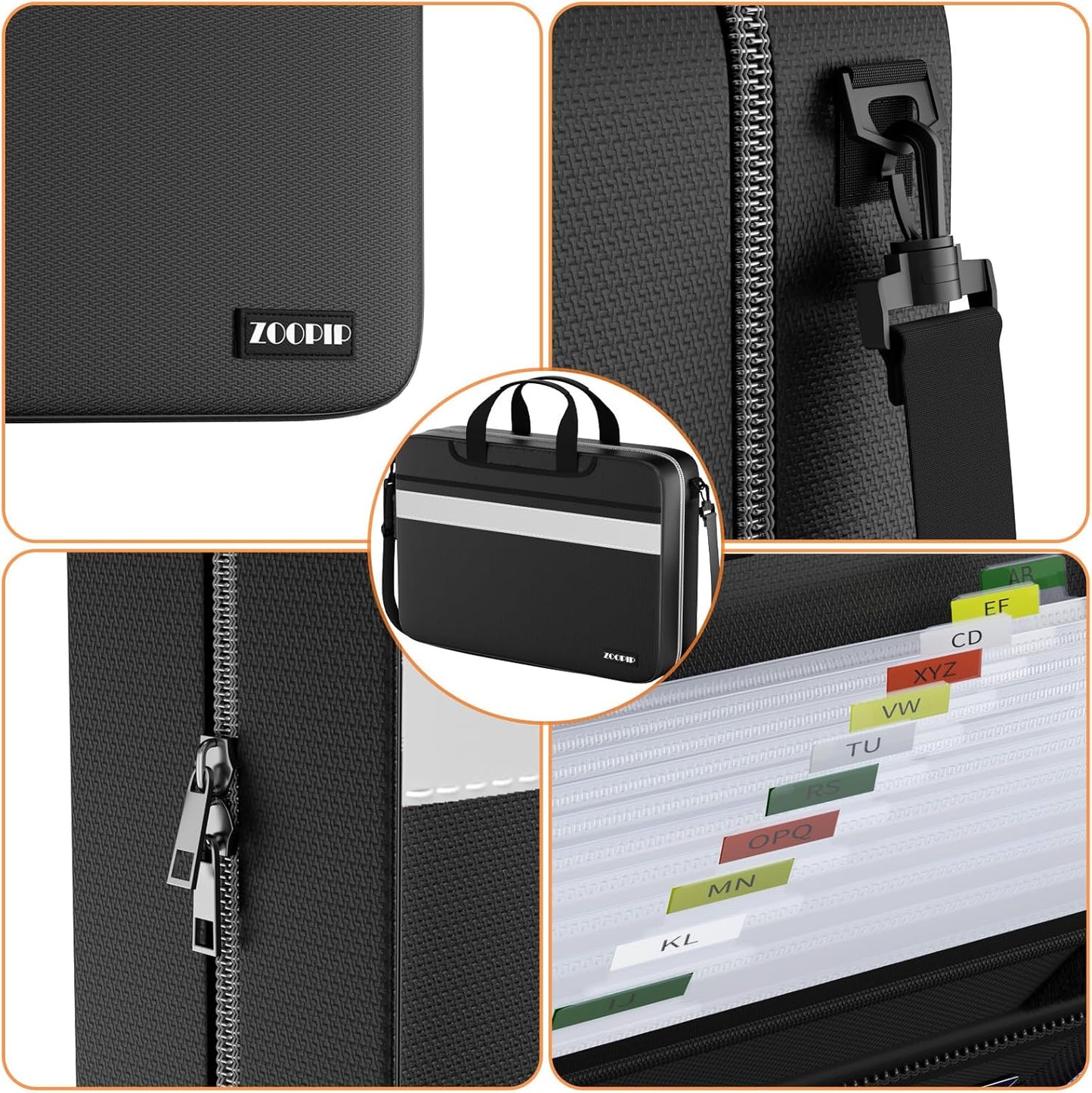 Accordion File Organizer with Lock,Fireproof Document Organizer Bag with Shoulder Strap,Large 13 Pocket Expanding File Folder,Portable Safe Storage for Letter/Legal Size-White Reflective Strip