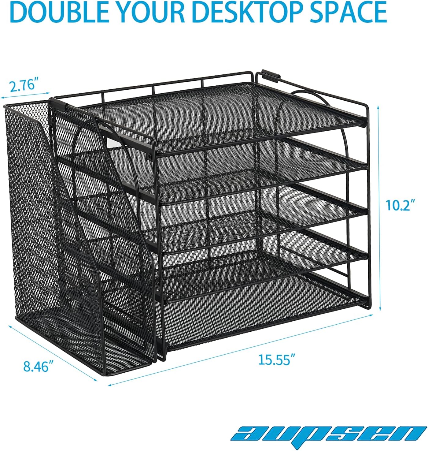 AUPSEN Desk Organizers and Accessories, 5-Tier Desktop Paper File Organizer with Removable File Holder, Desk Accessories & Workspace Organization for Home Office Supplies (Black)